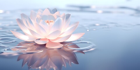 Lotus flower on water surface with reflection. Generative AI.