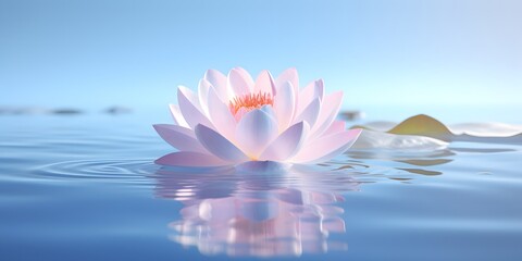 Beautiful lotus flower floating on the water. Generative AI.
