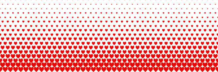 horizontal red halftone of hearts icon of playing card design for pattern and background.