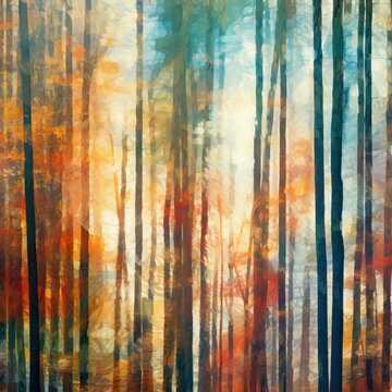 Autumn nature tall forest trees high quality ai generated image