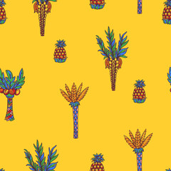 Vivid colorful tropical seamless pattern,  with pineapple