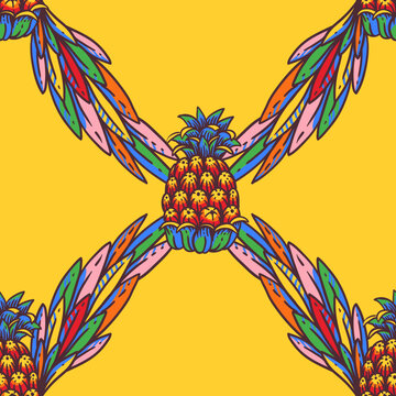 Vivid colorful tropical seamless pattern,  with pineapple