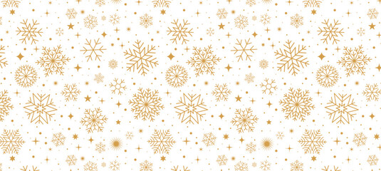 Christmas background with gold snowflakes and stars pattern