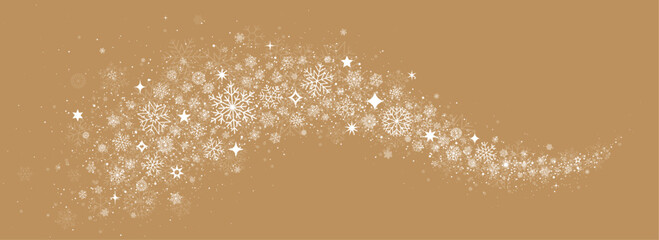Christmas border. Snowflakes border with stars. Gold winter background. - 636422140