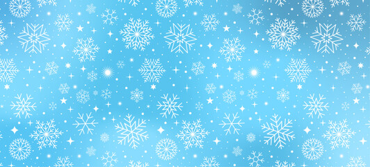 Snow pattern with snowflakes on blue background