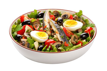 Spanish cuisine. Mixed salad fish salad red and green isolated on white background. Generative AI