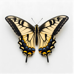 A detailed portrait of a Swallowtail butterfly placed on a white background.