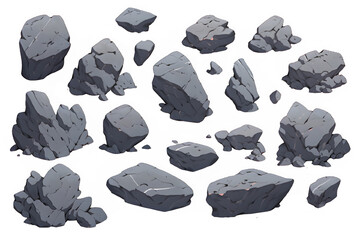 gray stone cartoon illustration isolated on transparent background ,generative ai