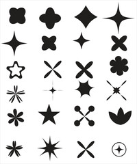 Retro futuristic elements for design. Big collection of abstract graphic geometric symbols and objects in y2k style