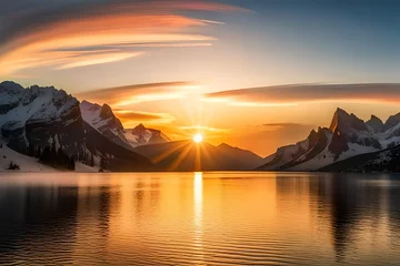 Fotobehang sunrise over the lake © Mehwish