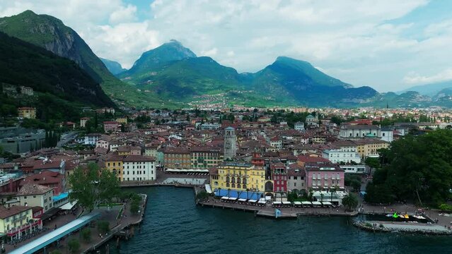 Aerial view of city Riva del Garda and Lago di Garda