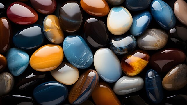 Colorful stones of different shapes. A close up of different colored stones