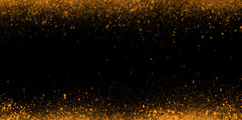 Abstract shiny golden glitter is falling randomly on black background perfect for design, presentation, holiday, weeding card and decoration related works.