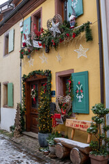 Fototapeta na wymiar Christmas decorations in Eguisheim village⁩, Alsace, France
