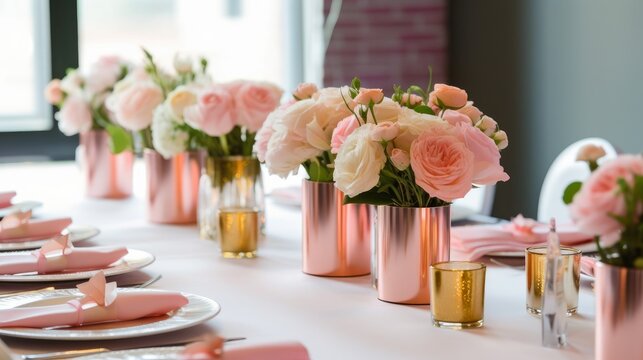 Gender Party Table Centerpiece with Minimalist Decor Elements. AI generated