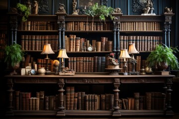 old bookcase of a Victorian house - obrazy, fototapety, plakaty