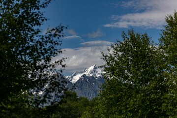 Idyllic landscape of a picturesque mountain range in Hatsvali, Georgia