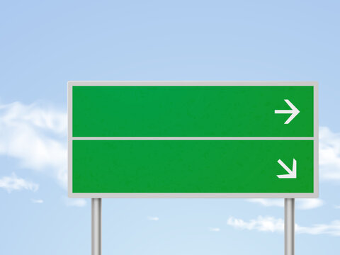 Se&ntilde;al&eacute;tica sobre Carretera. Cartel verde. Se&ntilde;alando el camino. Manejando sobre ruta. Indicaciones. Camino correcto. Viaje sobre carretera.