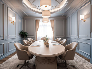 Chic Provence conference room with floral accents. AI Generated.