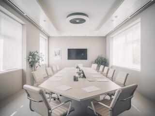 Fototapeta na wymiar White conference room featuring modern furniture. AI Generated.