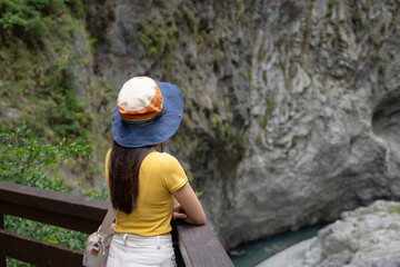 Naklejka premium Tourist woman go hiking in Taroko national park in Hualien of Taiwan