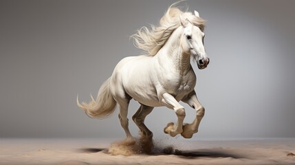 isolated white horse trotting, animal