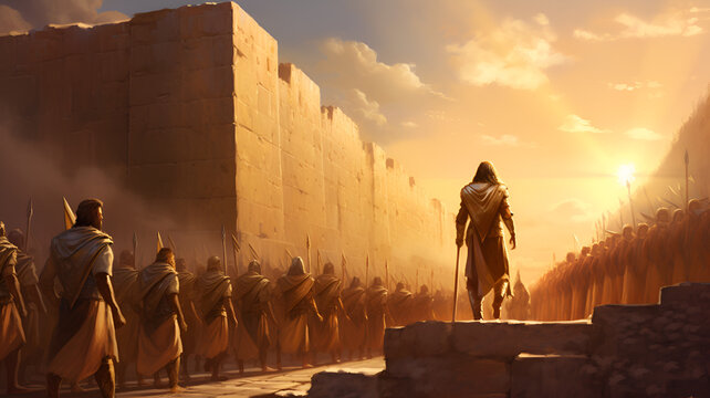 warriors alongside wall - generative ai