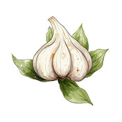 Garlic watercolor vector illustration, Vegetable isolated on transparent background, AI Generative