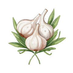 Garlic watercolor vector illustration, Vegetable isolated on transparent background, AI Generative