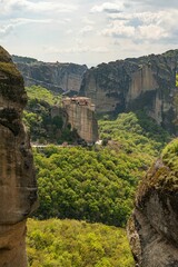 Stunning aerial view of the Meteora monasteries in Kalabaka, Greece