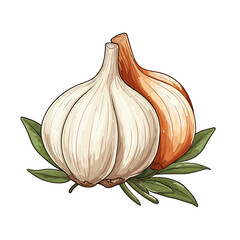 Garlic watercolor vector illustration, Vegetable isolated on transparent background, AI Generative
