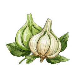 Garlic watercolor vector illustration, Vegetable isolated on transparent background, AI Generative
