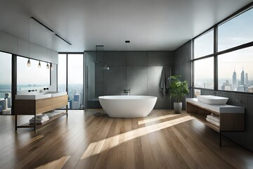 Fototapeta na wymiar modern bathroom interior with bathtub in the bed room 