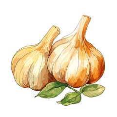 Garlic watercolor vector illustration, Vegetable isolated on transparent background, AI Generative