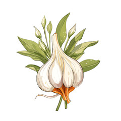 Garlic watercolor vector illustration, Vegetable isolated on transparent background, AI Generative