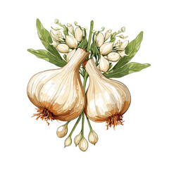 Garlic watercolor vector illustration, Vegetable isolated on transparent background, AI Generative
