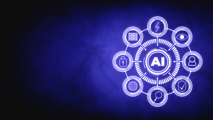 Artificial intelligence and Automated machine learning language blue digital user interface. Cybersecurity computer vision metaverse twin drive business industrial.