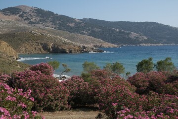 Magnificent scenery of Toli beach on the idyllic Symi island in Greece
