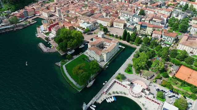 Aerial view of city Riva del Garda and Lago di Garda