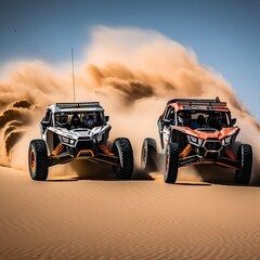 Side by side driving fast off road