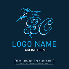 Editable shark with BC letter logo design vector BC letter shark logo design	