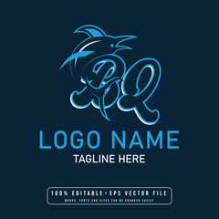 Editable shark with BQ letter logo design vector BQ letter shark logo design	