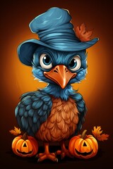 Cute_turkey_mascot_with_a_pumpkin_on_the_head_vector Générative IA