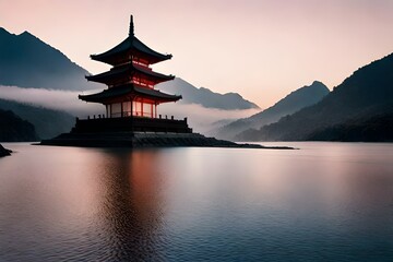Naklejka premium pagoda at sunset