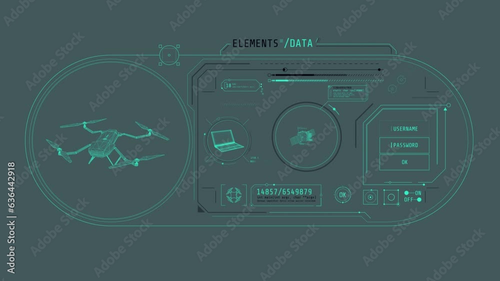 Canvas Prints hud animation with drones and satellite equipment.