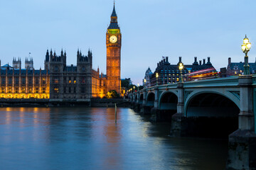 Big Ben in London over the River Thames at night