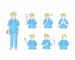 男性医療従事者の表情　バリエーションセット