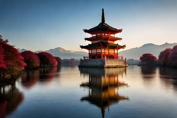 chinese temple at sunset