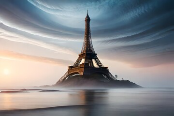 eiffel tower at sunset - obrazy, fototapety, plakaty