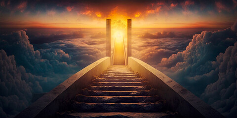 Rise to eternal bliss as every step brings you closer to the divine realm above! Ascend to Heaven - obrazy, fototapety, plakaty